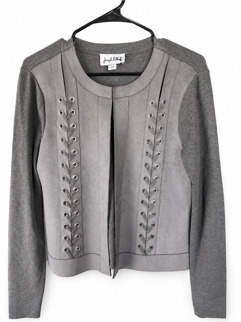 Joseph Ribkoff Gray Faux Suede Lace-Up Jacket Cardigan Women’s Medium